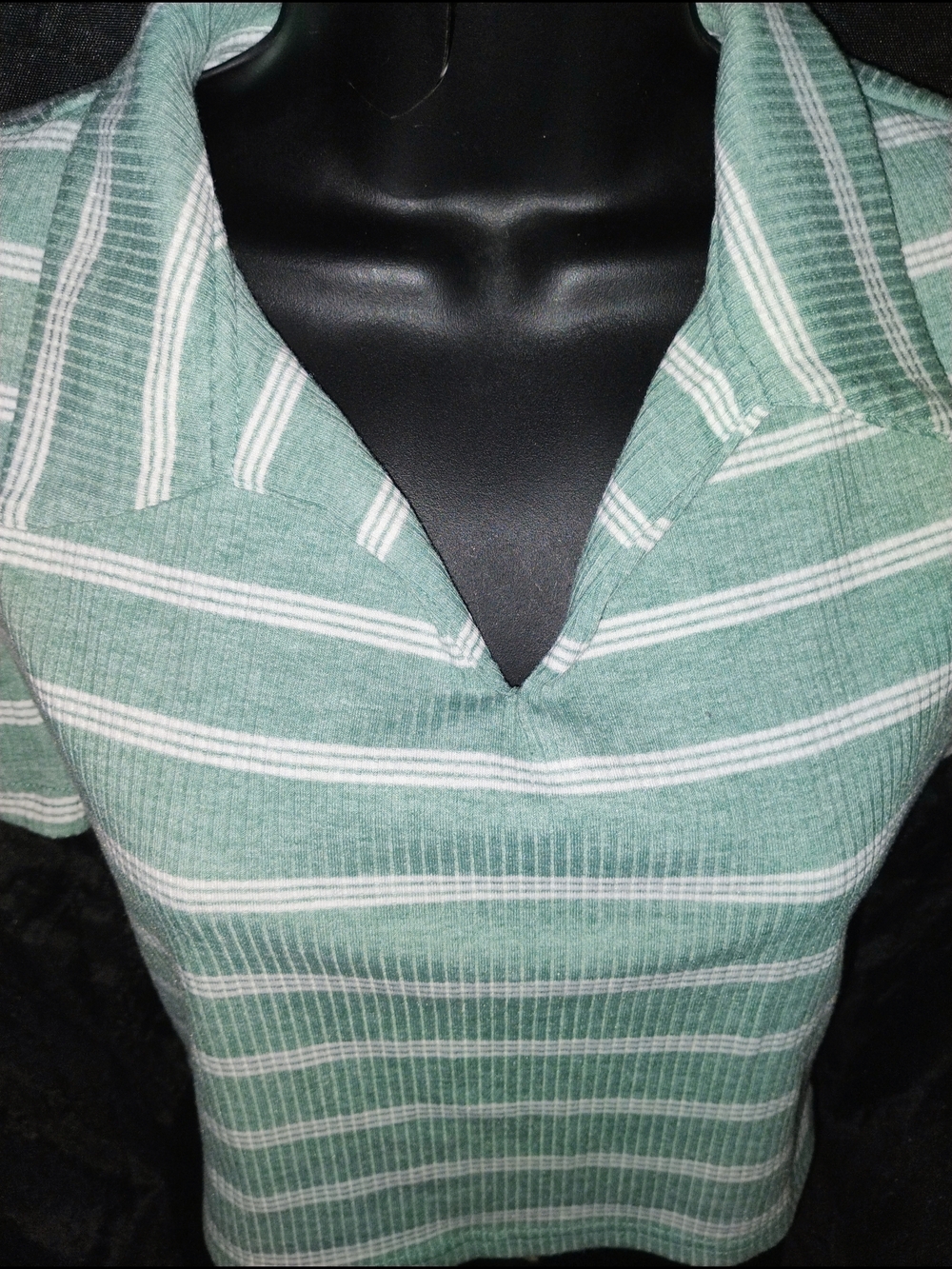SHEIN Mint Green & White Striped Cropped Collared Top - Picture 6 of 8